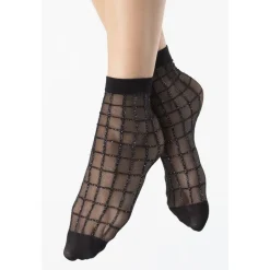 Fiore Chaussettes Fines Noires à Carreaux Chics Lurex