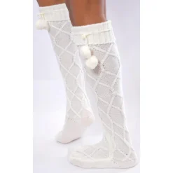 Les Petits Caprices Chaussettes Hautes Laine Revers Pompom