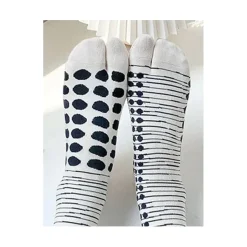 Les Petits Caprices Chaussettes Tabis Coton Pois Et Rayures Blanches