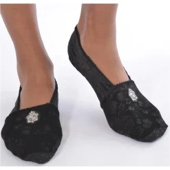 Bas et Collants Soldes Boutique -Bas et Collants Soldes Boutique chausson ixli noir fleurs alareen argent 1