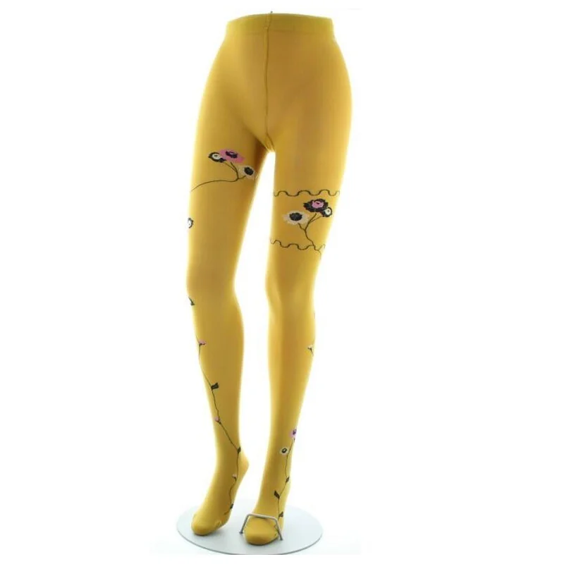 Collant Berthe Aux Grands Pieds Ocre Fleuri 2 Collant Berthe Aux Grands Pieds Ocre Fleuri – Image 2