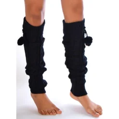 Les Petits Caprices Guêtres Lourde Laine Torsadée à Pompom Noires