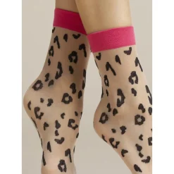 Fiore Socquette Fine Léopard Revers Fushia 3 Fiore Socquette Fine Léopard Revers Fushia -Bas et Collants Soldes Boutique socquette fine leopard revers fushia 1