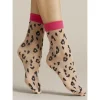 Fiore Socquette Fine Léopard Revers Fushia